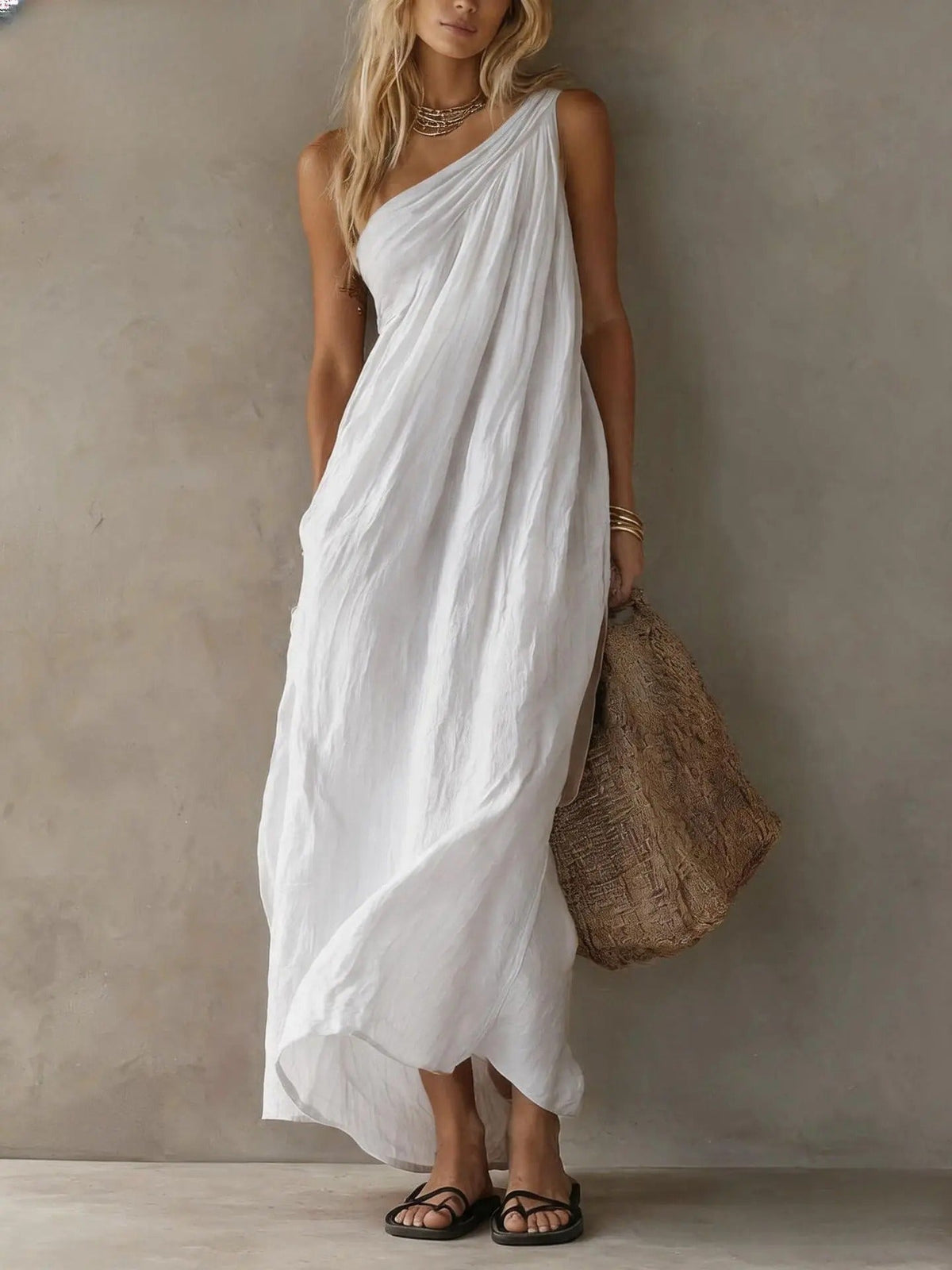 Adriana Asymmetrical Maxi Linen Effect Dress