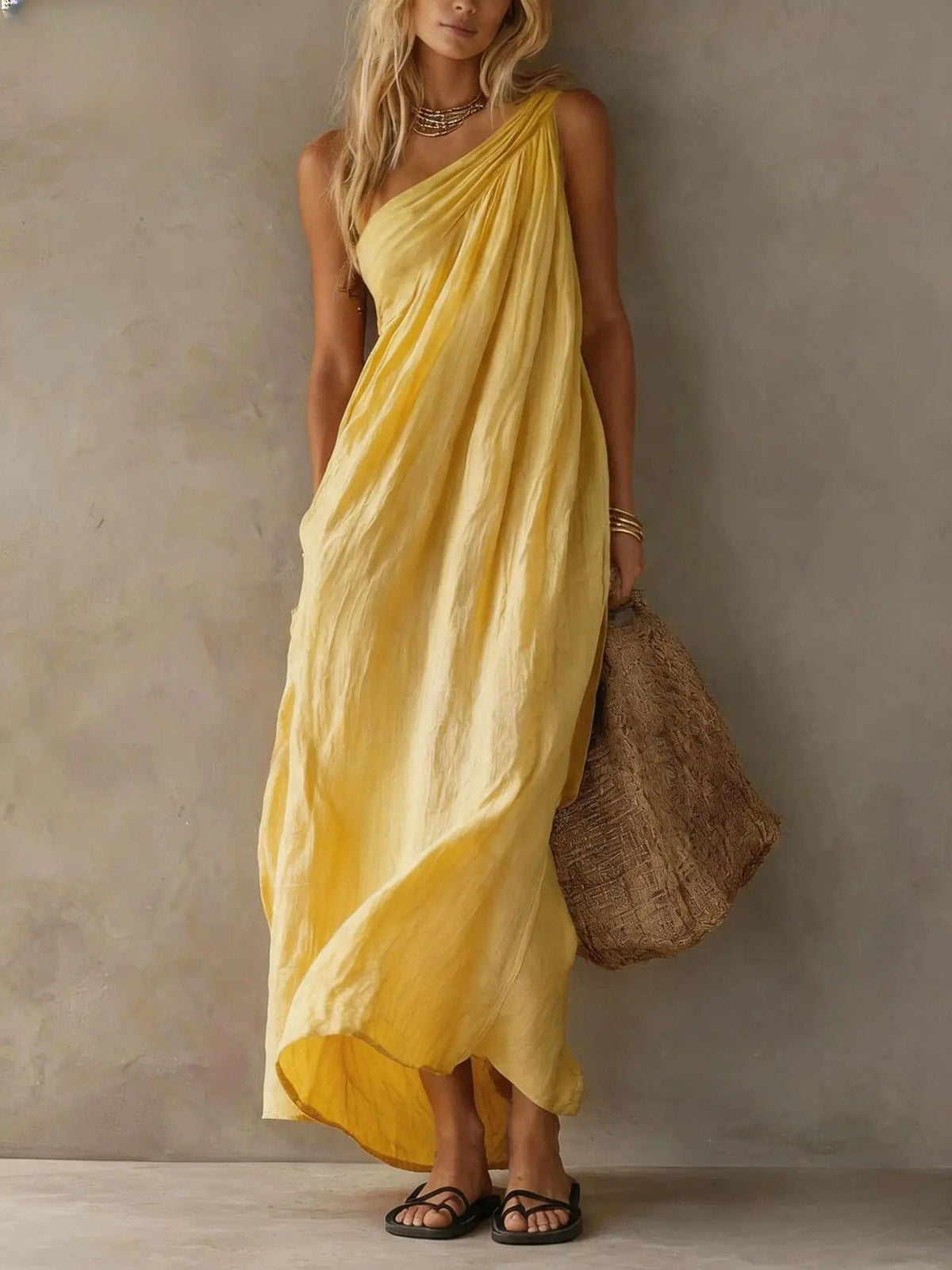 Maya | One-Shoulder Cotton-Linen Maxi Dress