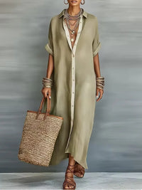Megan Olive Green Maxi Dress with Minimalist Lines