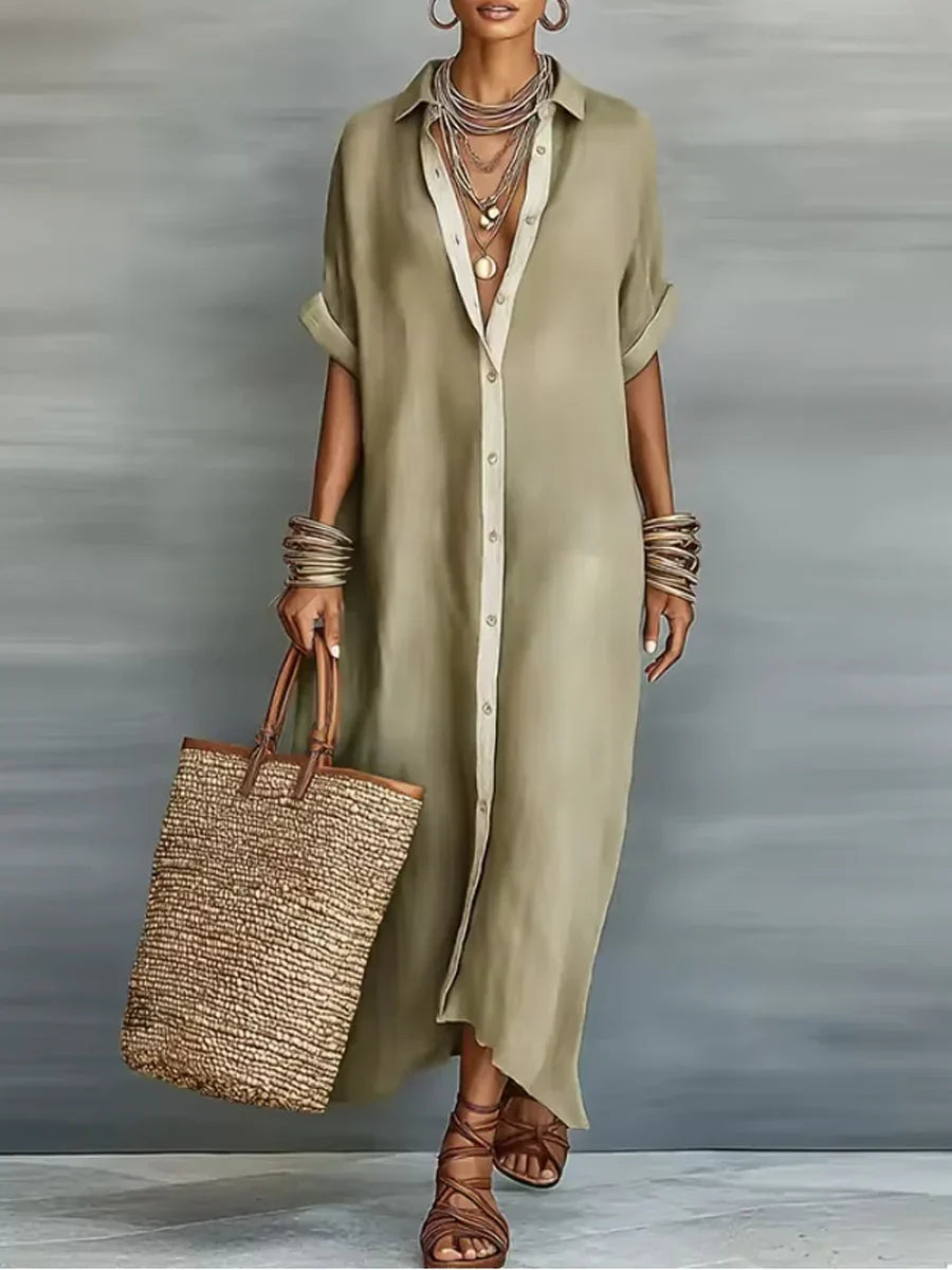 Megan Olive Green Maxi Dress with Minimalist Lines