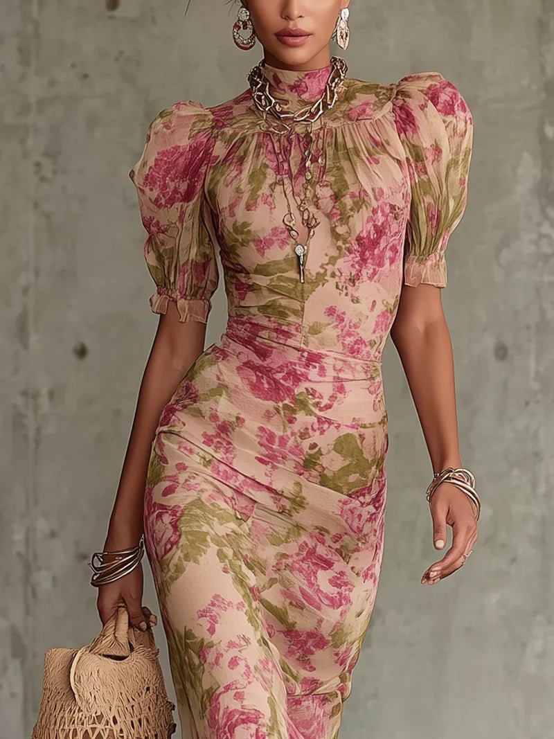 Oceane | Vintage Rose Puff-Sleeve Maxi – Wells & Rose