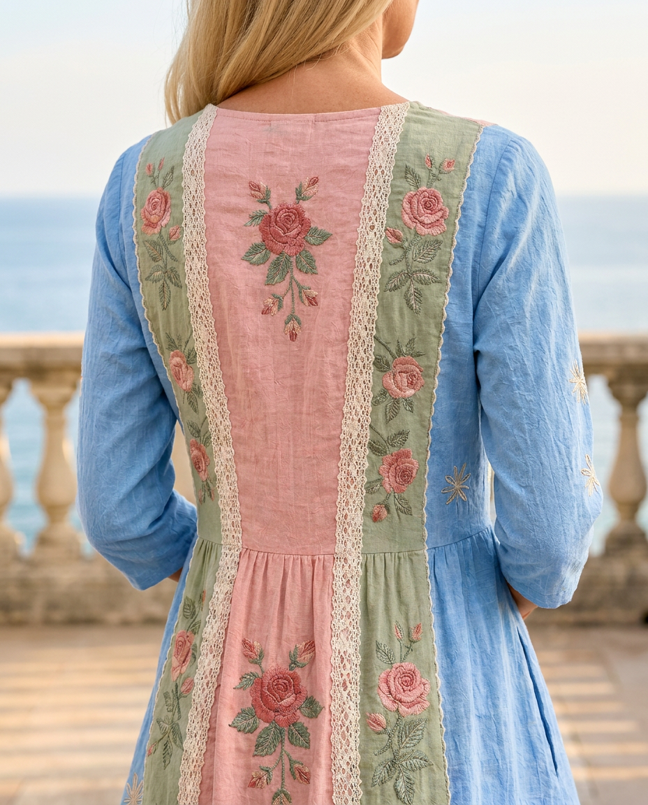 Vintage Rose Garden Patchwork Pocket Dress