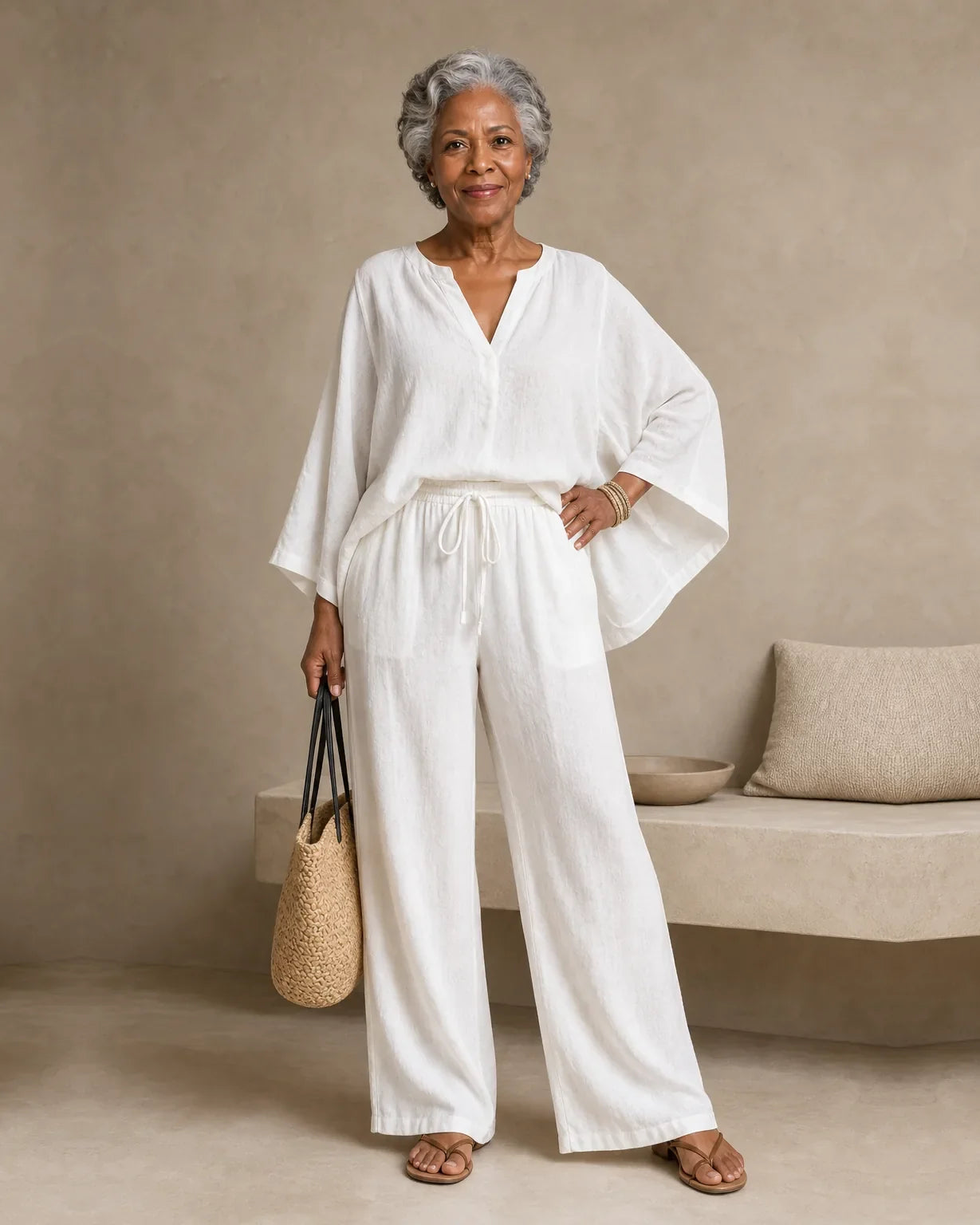 Camryn | Linen Look V-Neck Two-Piece Set