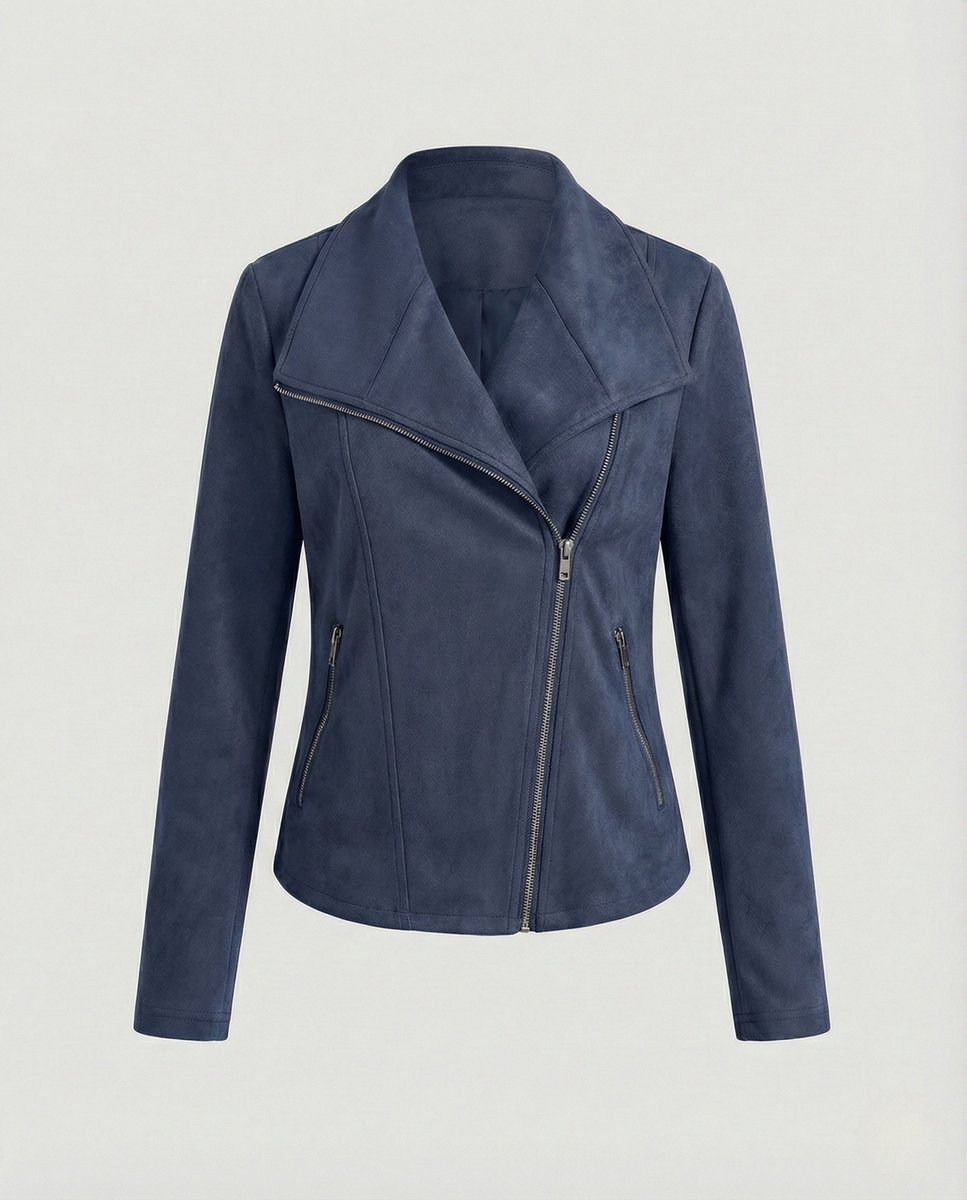 Corinna | Suede Effect Biker Jacket with Asymmetric Zip