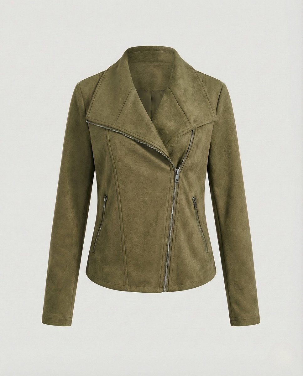 Corinna | Suede Effect Biker Jacket with Asymmetric Zip
