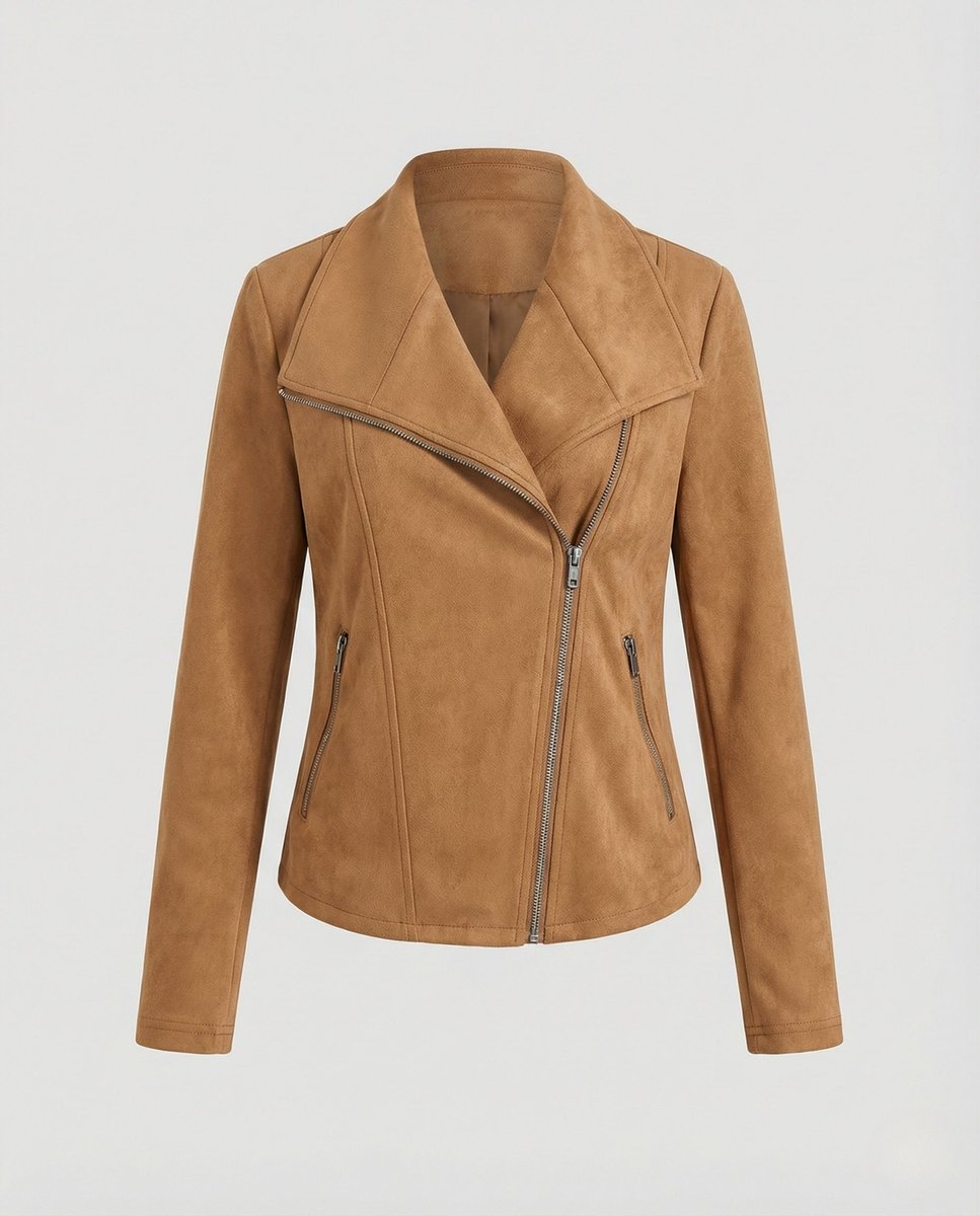 Corinna | Suede Effect Biker Jacket with Asymmetric Zip