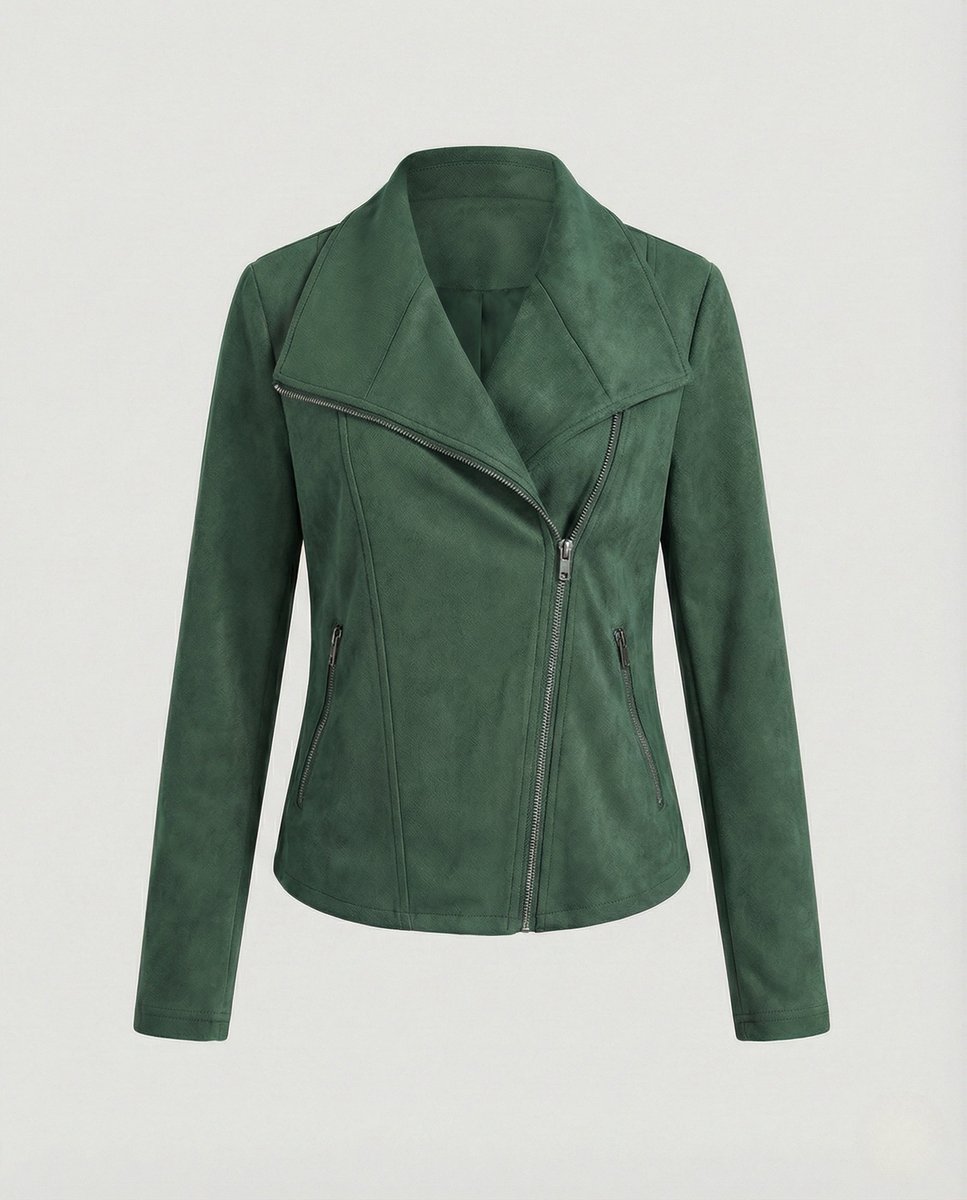 Corinna | Suede Effect Biker Jacket with Asymmetric Zip