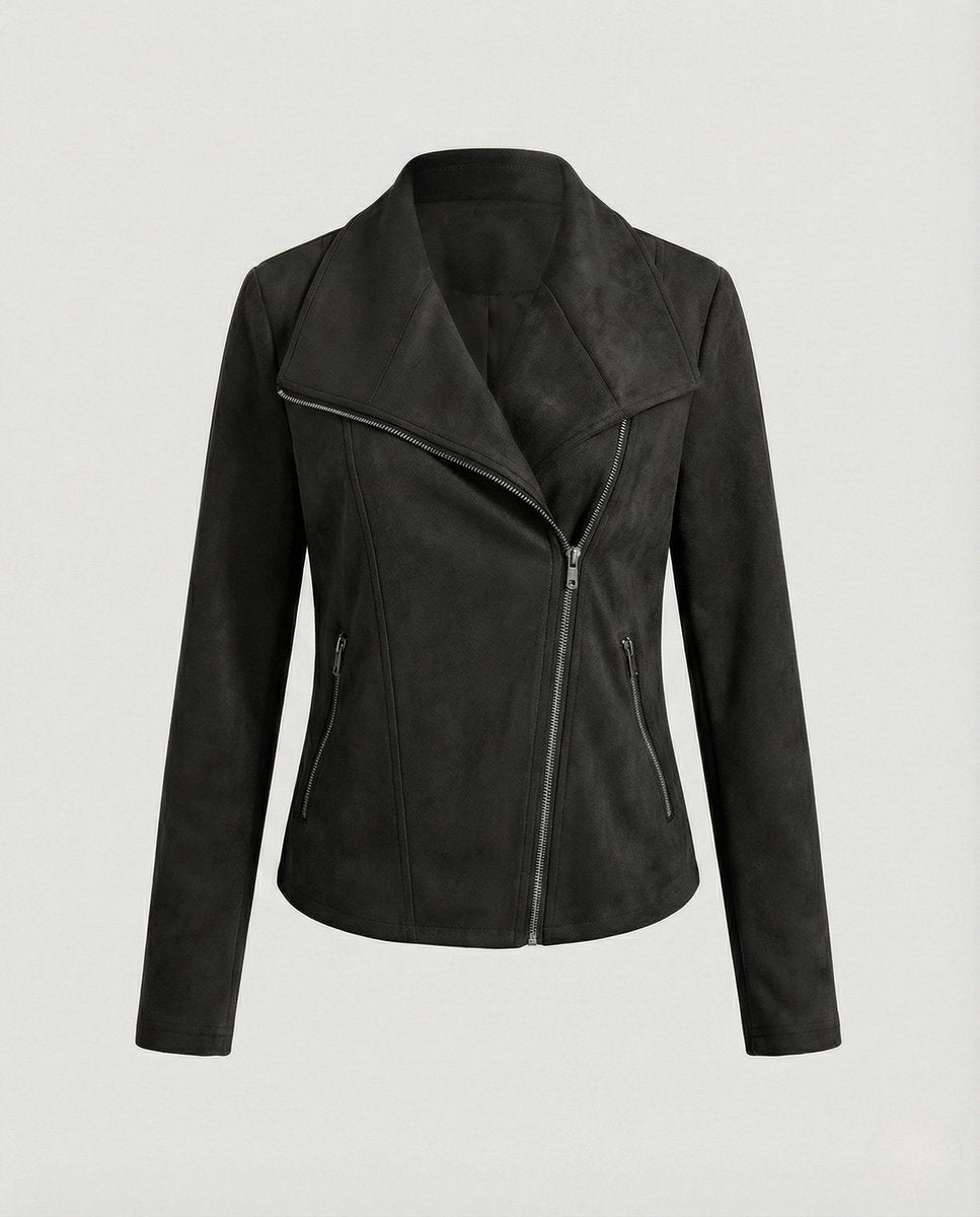 Corinna | Suede Effect Biker Jacket with Asymmetric Zip