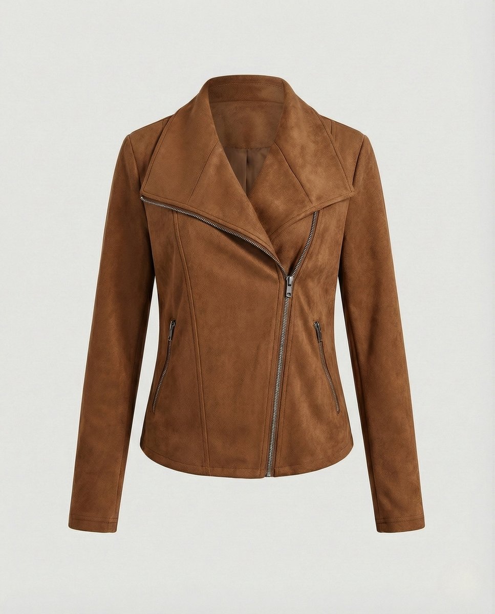 Corinna | Suede Effect Biker Jacket with Asymmetric Zip