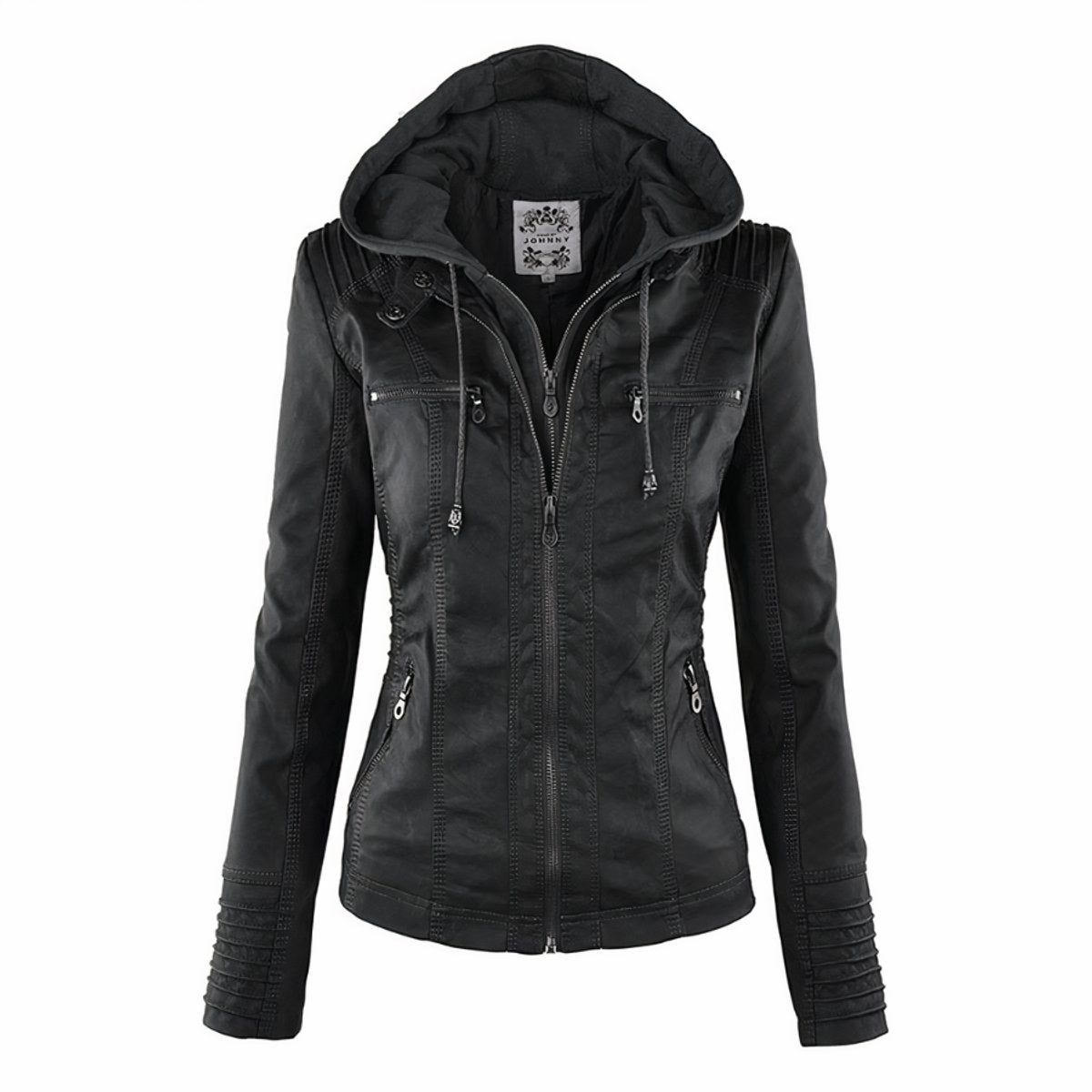 Cassia | Motorcycle Style Jacket with Removable Hood