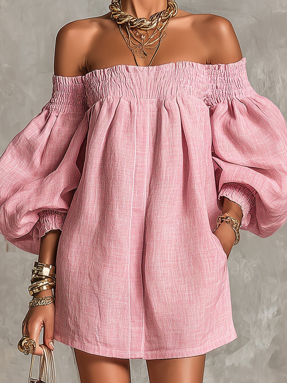 Franka | Off-Shoulder Mini Dress with Lantern Sleeves