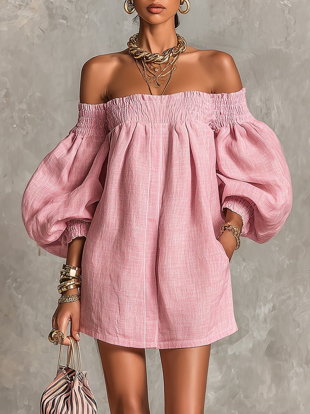 Franka | Off-Shoulder Mini Dress with Lantern Sleeves