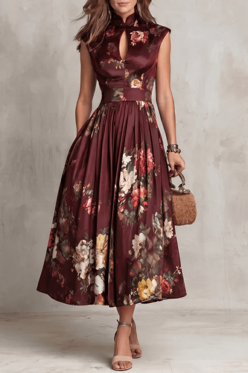 Rosalie | Keyhole Collar Pleated Midi – Wells & Rose
