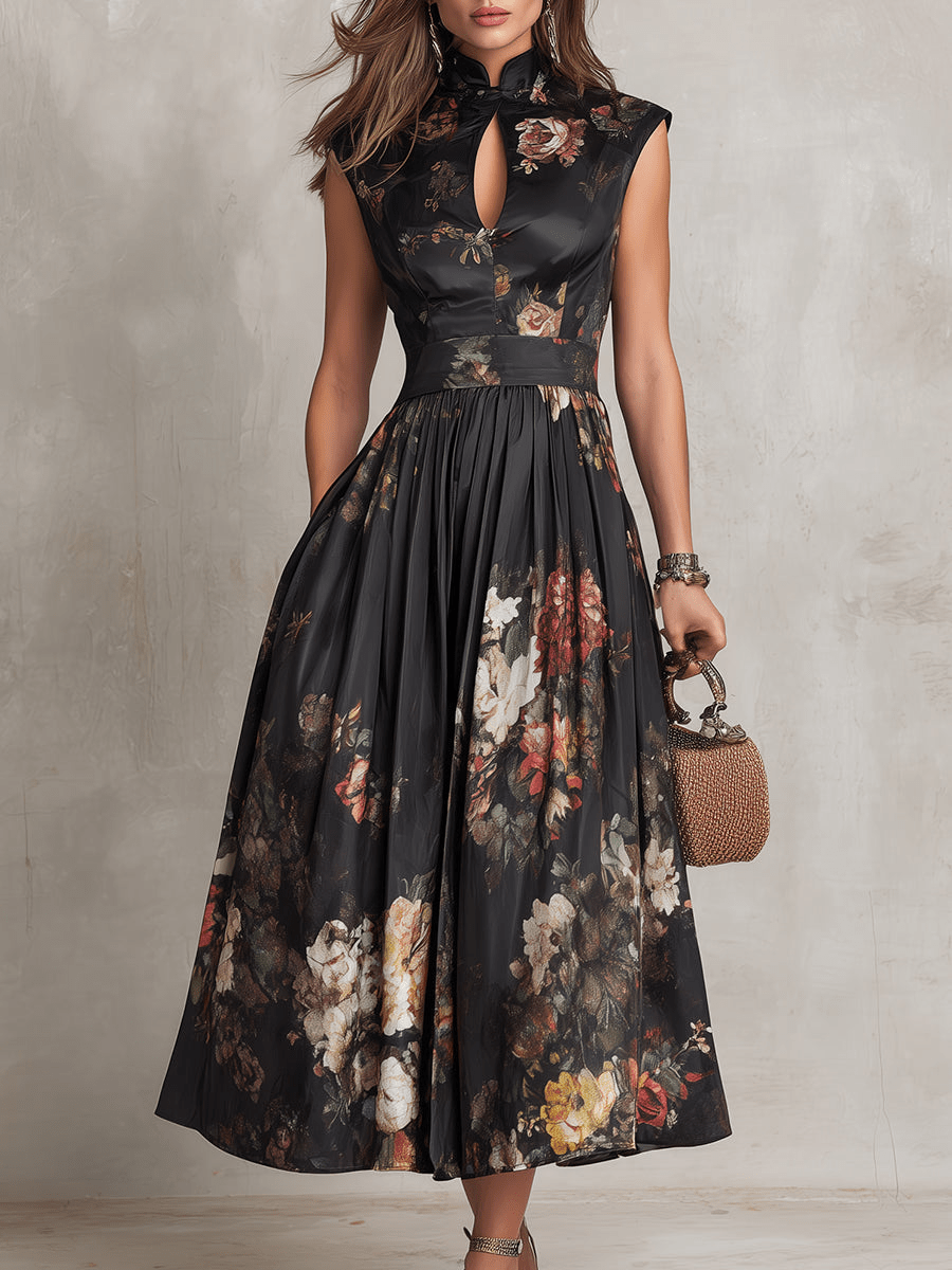 Rosalie | Keyhole Collar Pleated Midi – Wells & Rose