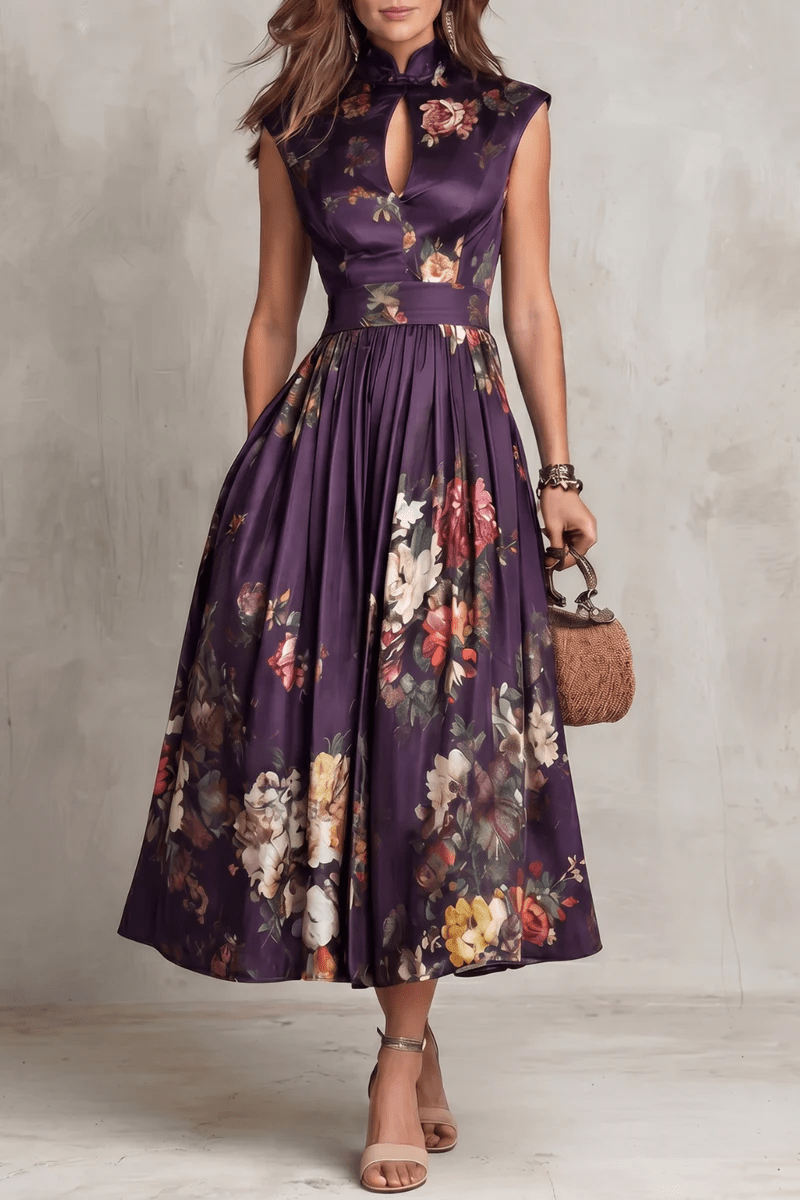 Rosalie | Keyhole Collar Pleated Midi – Wells & Rose