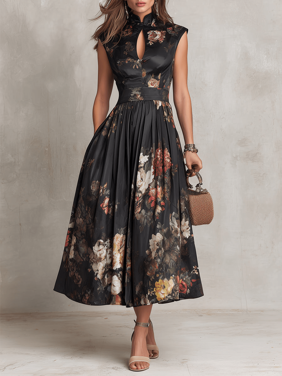 Rosalie | Keyhole Collar Pleated Midi – Wells & Rose