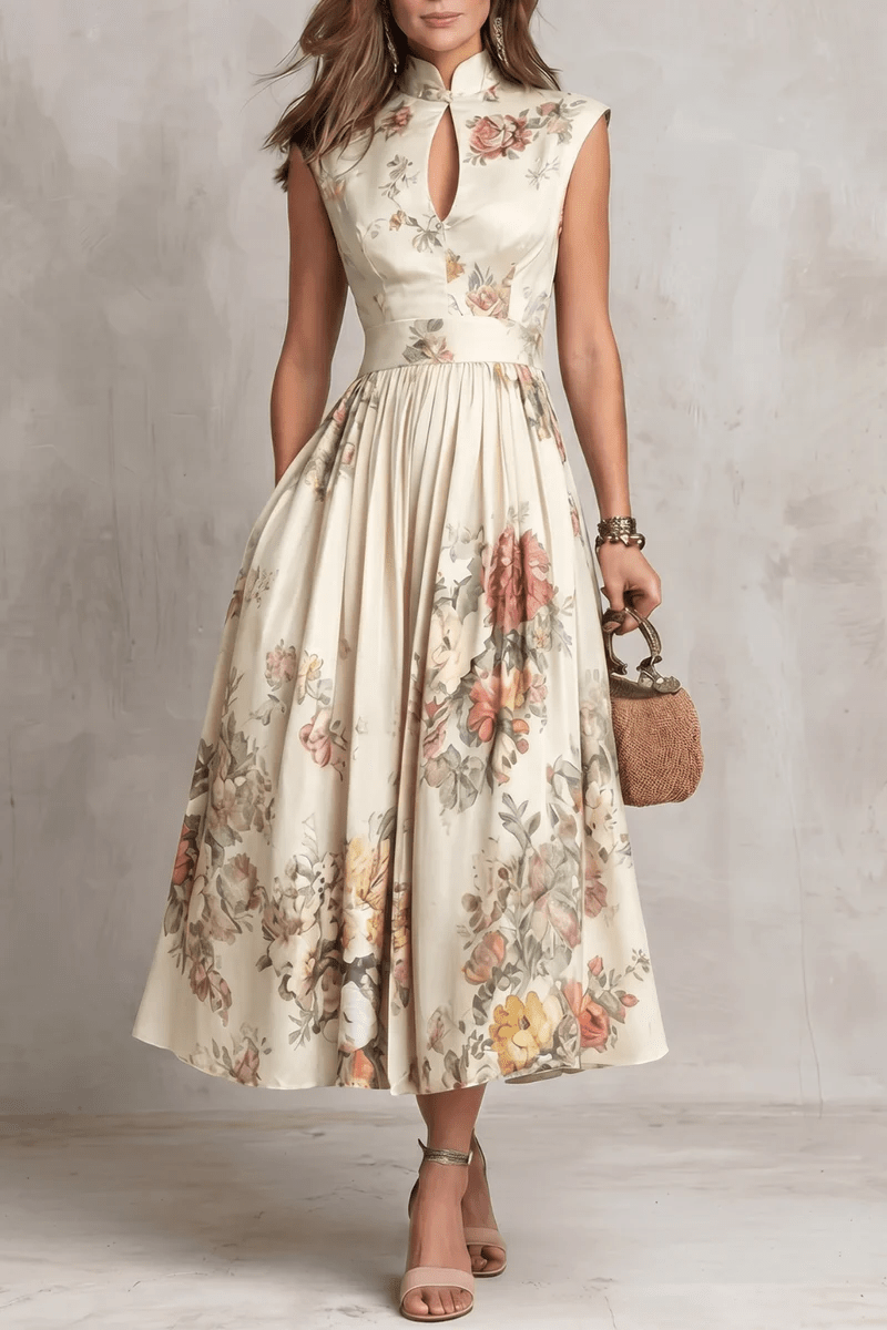 Rosalie | Keyhole Collar Pleated Midi – Wells & Rose